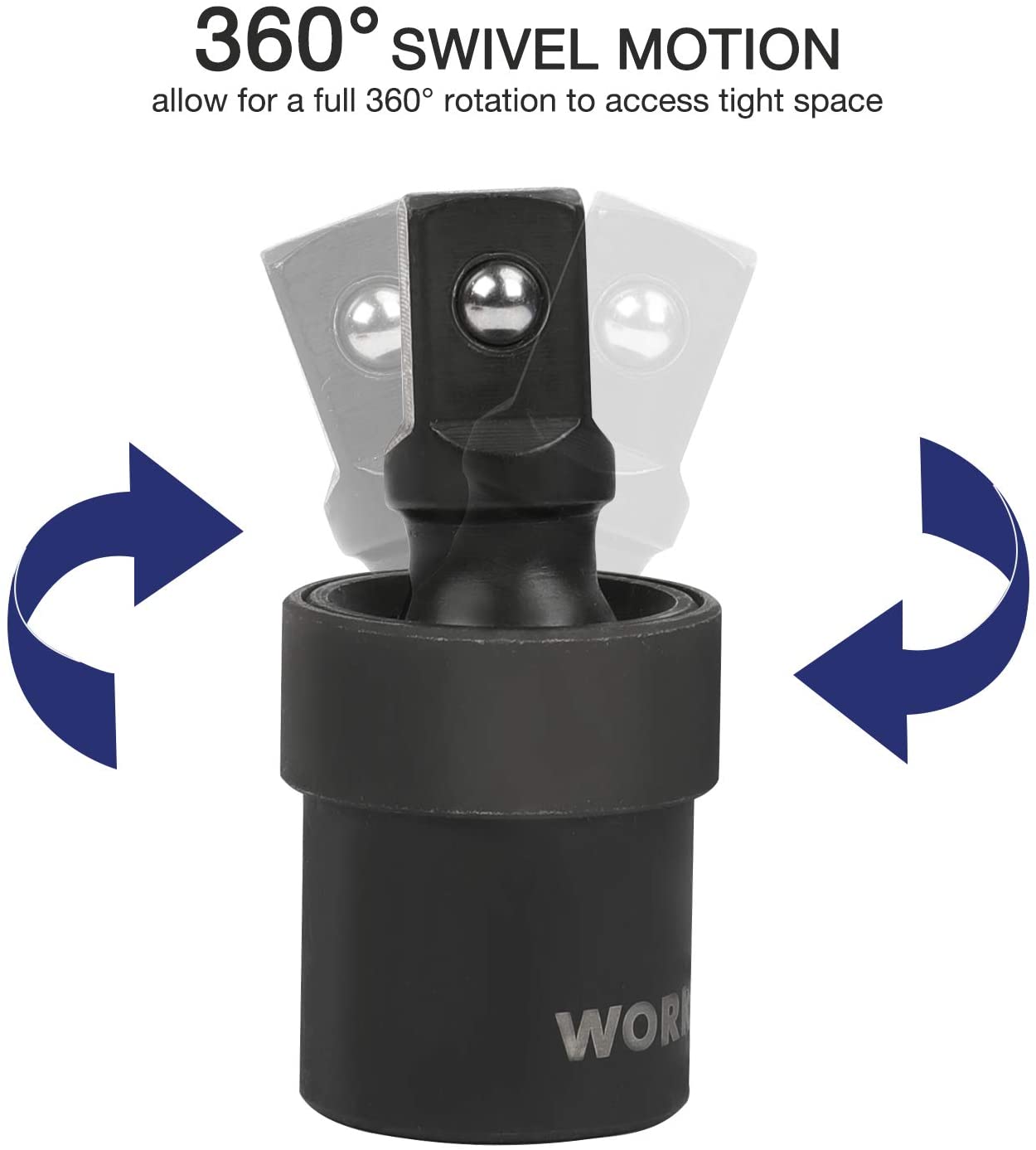 WORKPRO 360° swivel adapter with spring loaded ball to keep socket in place