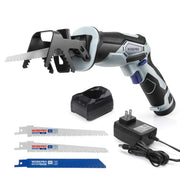 WORKPRO 12V cordless reciprocating saw with clamping jaw, battery and three blades