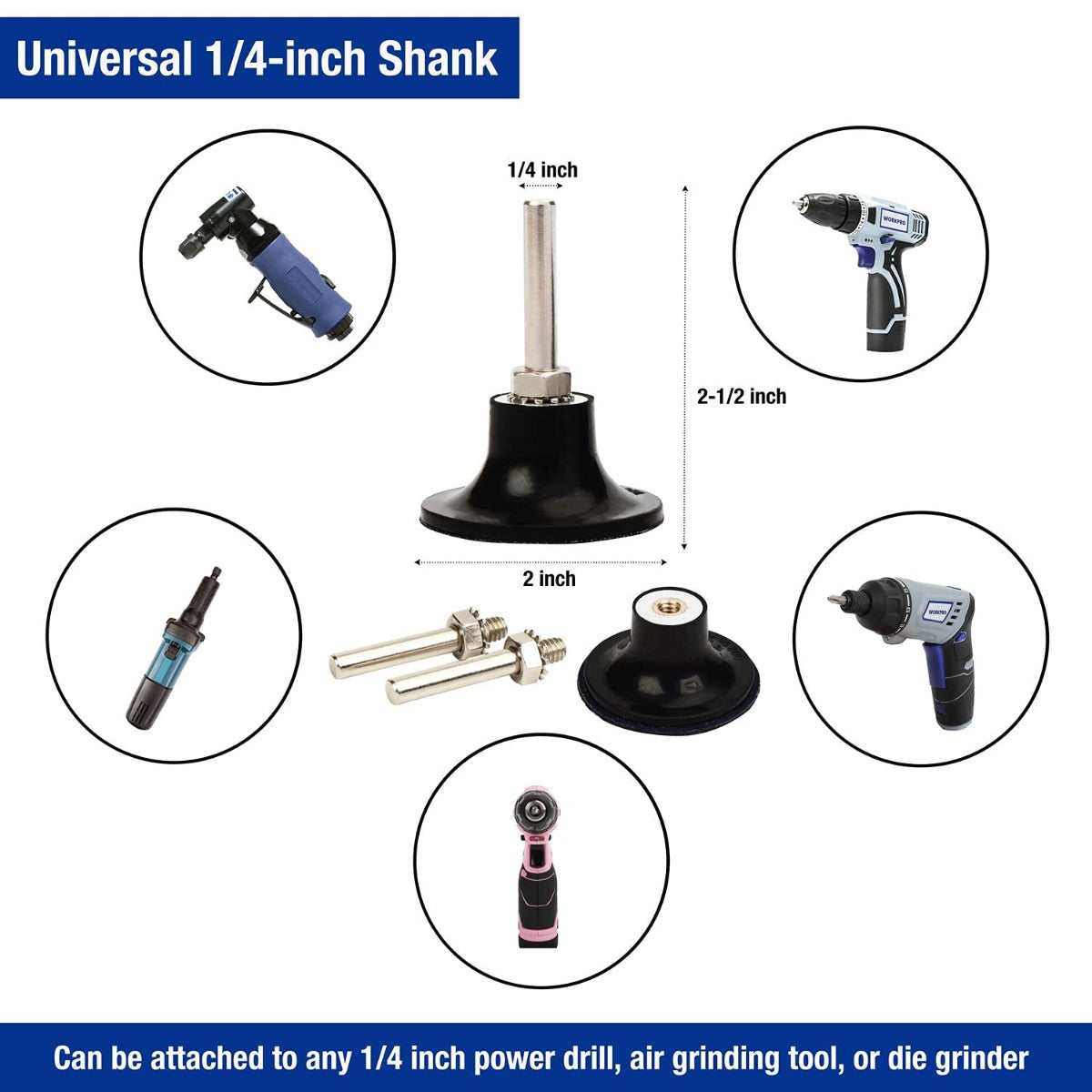 1/4-inch shank sanding disc holder with 2-inch sanding discs and power tool use