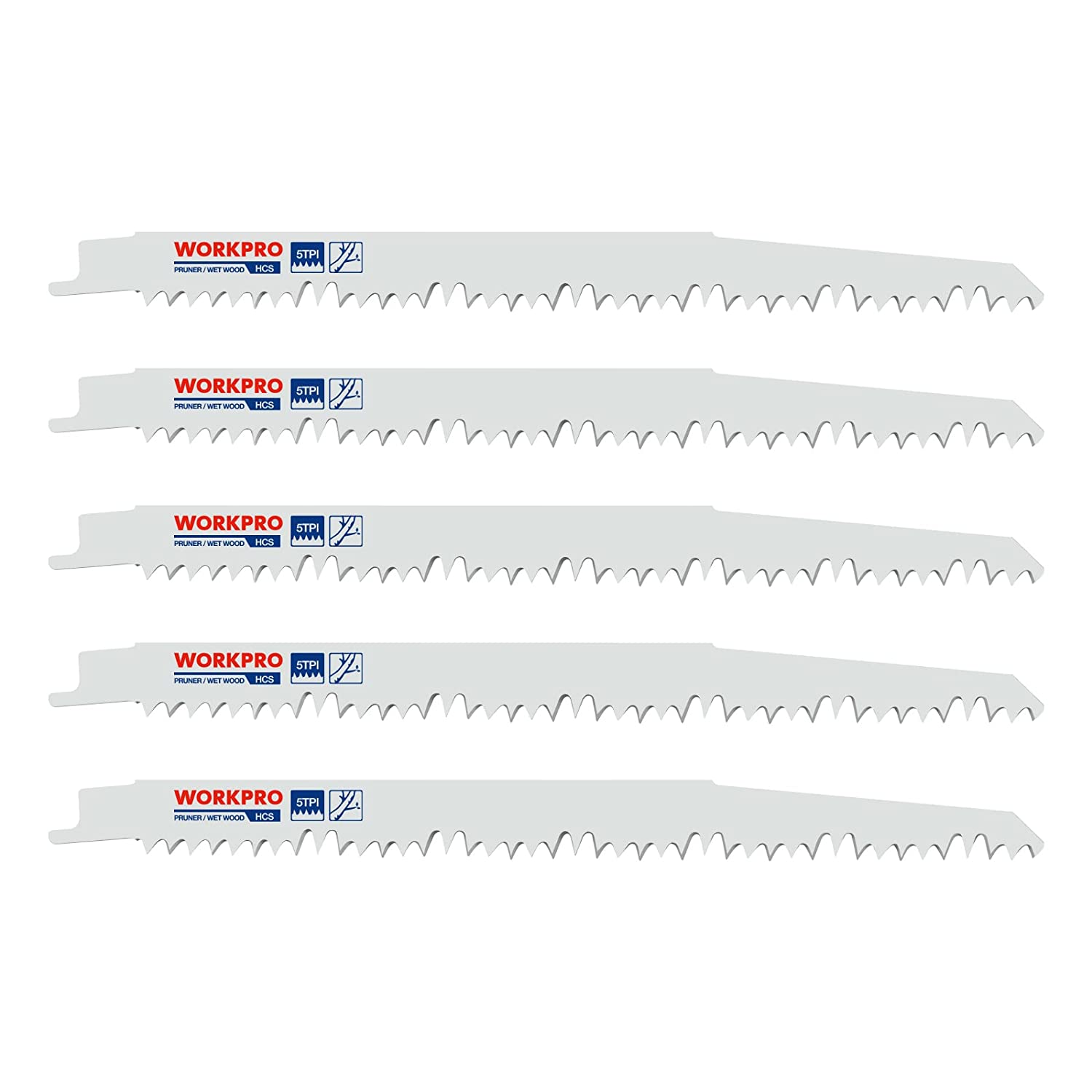 WORKPRO pruner reciprocating saw blade set, 5 HCS blades, 9-inch wood pruning