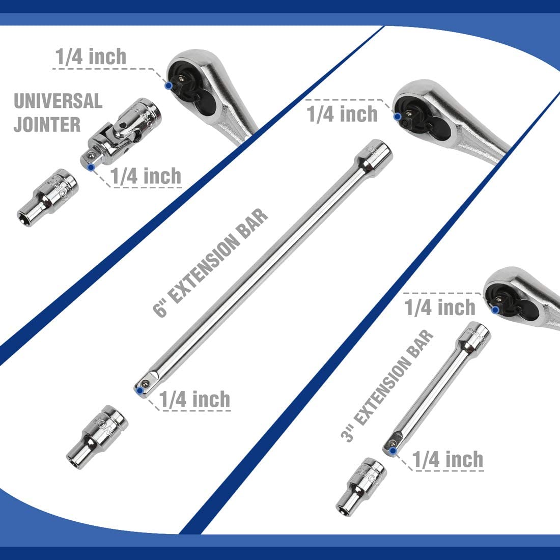 1/4-inch drive spinner handle with universal joint and extension bars