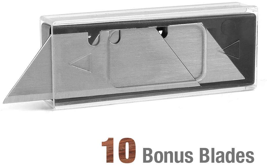 WORKPRO Folding Utility Knife Wood Handle Heavy Duty Cutter in stainless steel with folding lock-back for secure use