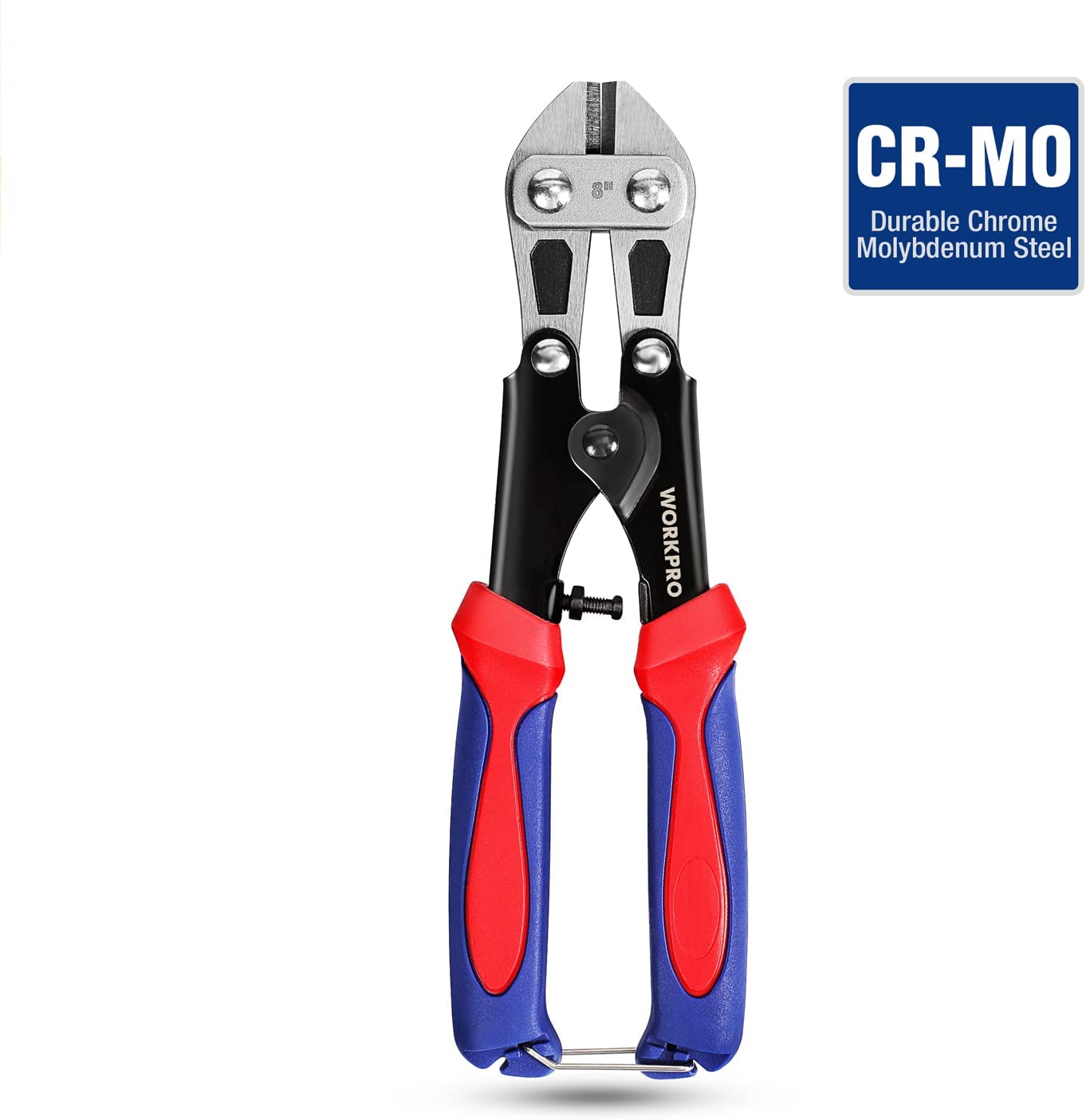 WORKPRO CR-MO mini bolt cutter with blue-red insulated handles and black cutting jaws