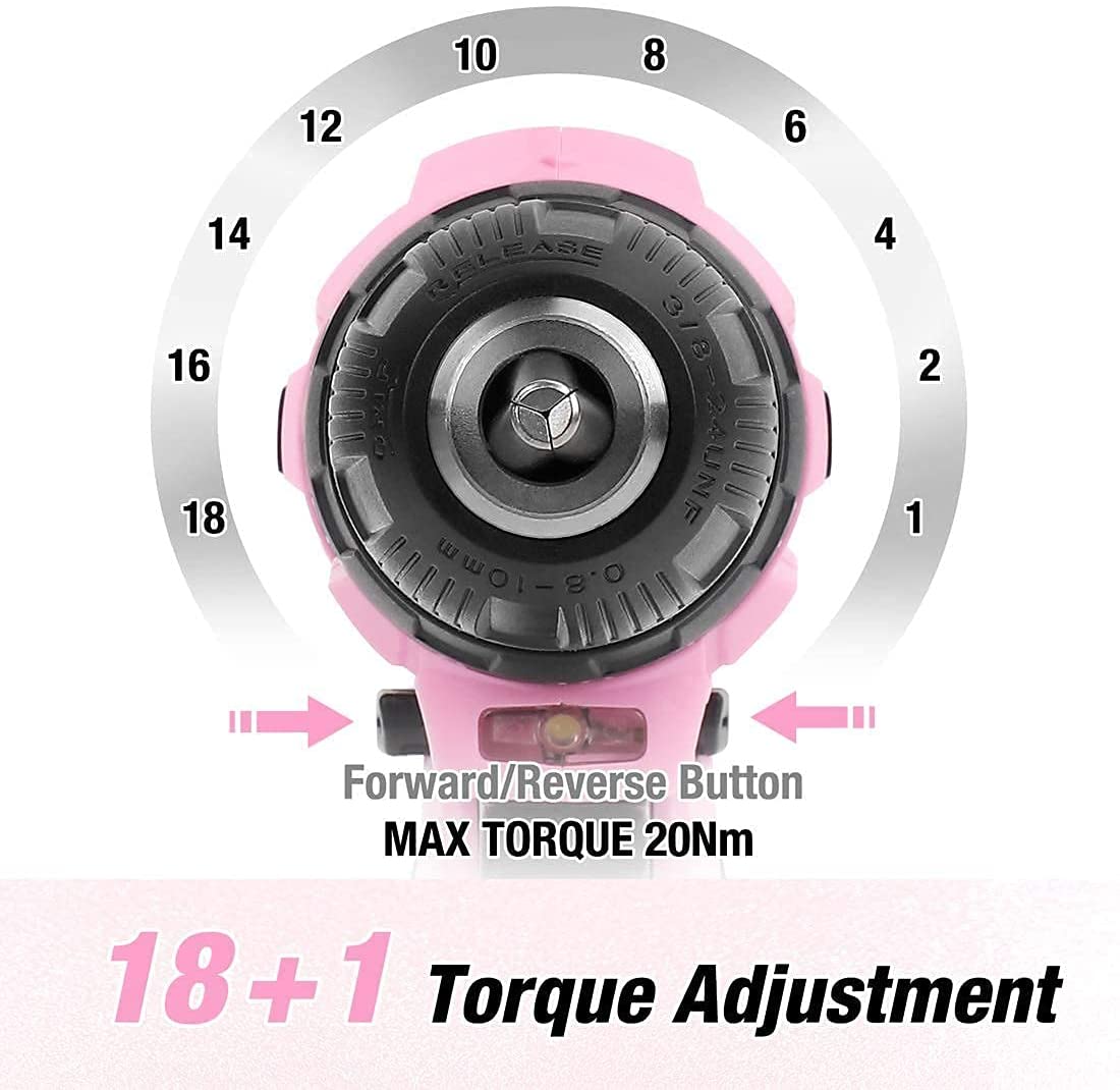 WORKPRO cordless drill driver set in pink and black with innovation quality secure durable design