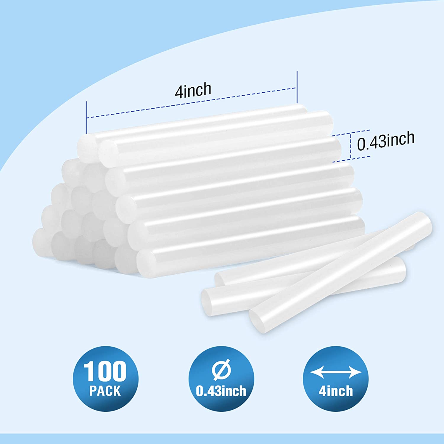 WORKPRO full-size white glue sticks, 4 in length, 0.43 in diameter, 100-pack