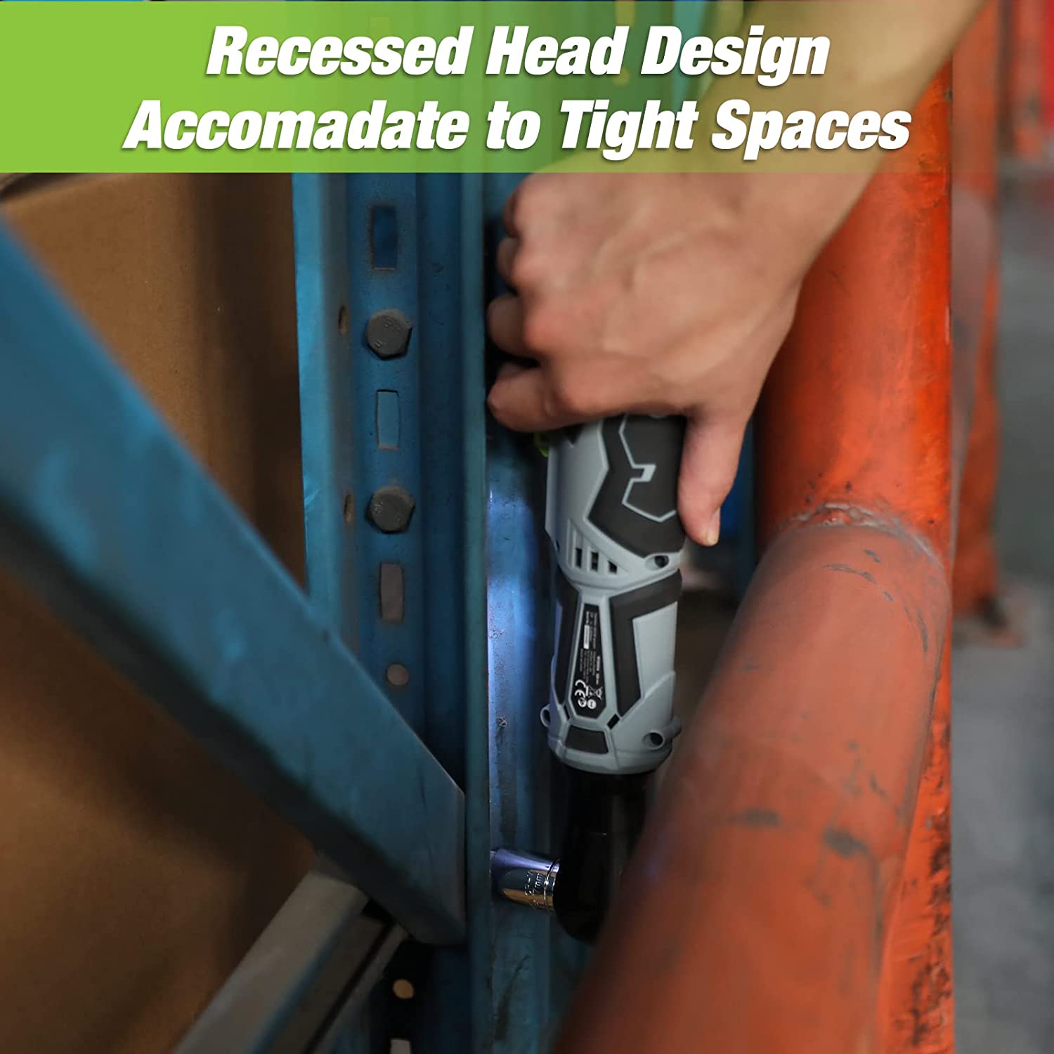 Cordless electric ratchet wrench with recessed head for tight gap fastening