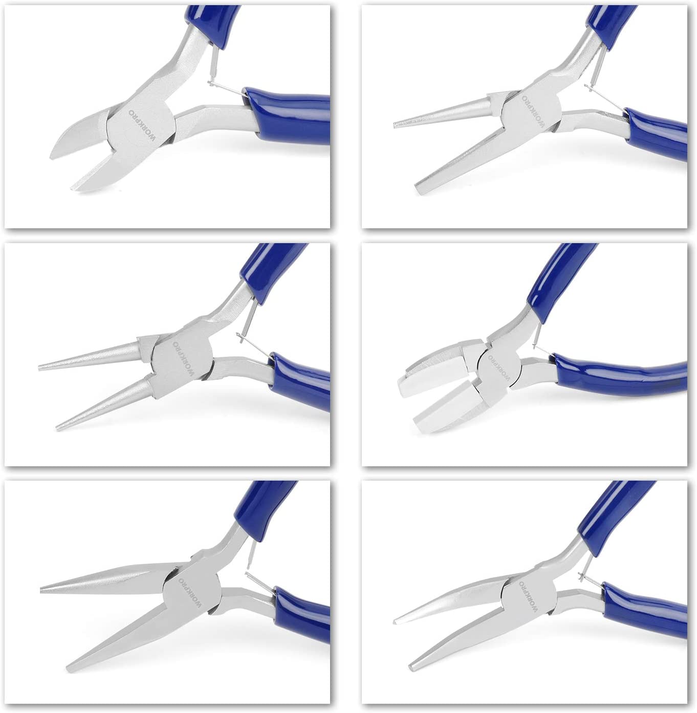 WORKPRO 7 Pcs Jewelers Pliers Set with carrying pouch, blue and silver handles for durable quality and secure grip