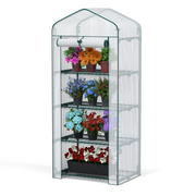 White mesh 4-tier mini greenhouse with arched top and green-framed zip door