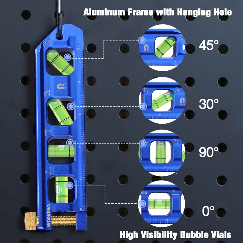 WORKPRO aluminum frame conduit bending level with green vials and hanging hole