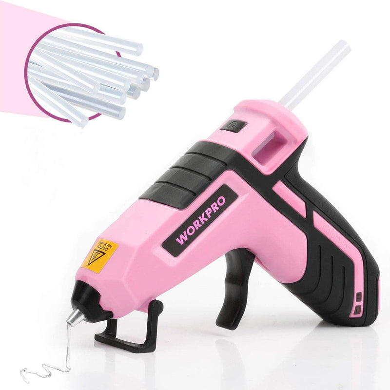 WORKPRO Rechargeable 3.6V Pink Cordless Hot Glue Gun Fast Heating