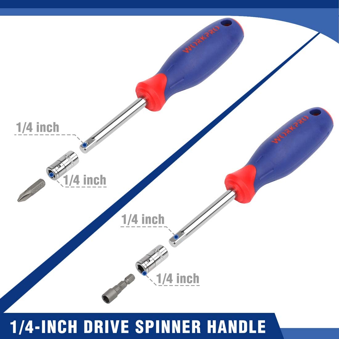 1/4-inch drive spinner handle with included 1/4-inch bits and socket attachments