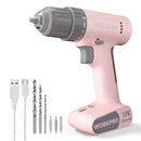 WORKPRO 12V Cordless Drill Driver Set with 6 Pcs Bits, 3/8-Inch Keyless Chuck, Variable Speed, 18 Touque Setting - Pink Ribbon