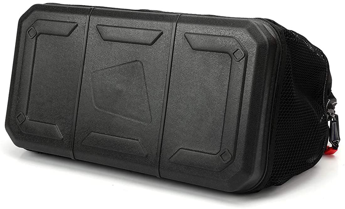 Closed-top tool bag with textured waterproof base and zippered side panels