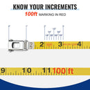 WORKPRO 100 FT Tape Measure, Closed Reel Steel Long Tape with Foldable Handle, Shock-Resistant Case