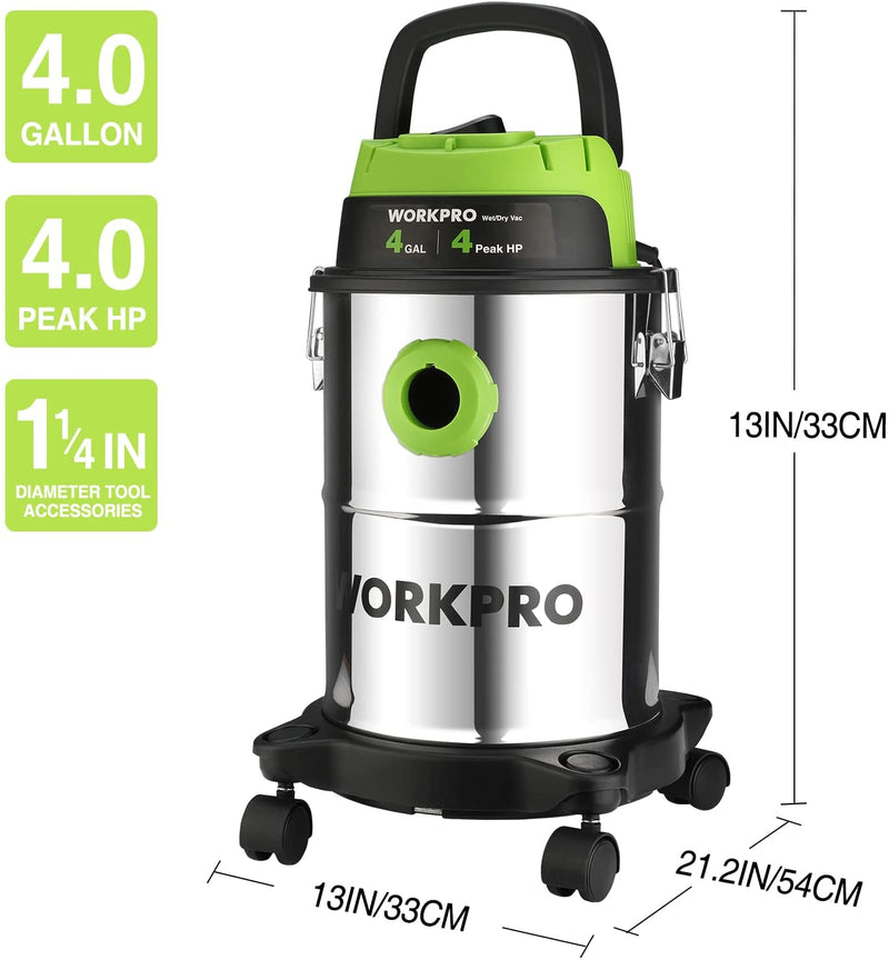 WORKPRO 4 Gallon Shop Vacuum, 4 Peak Horsepower Shop-Vac Cleaner