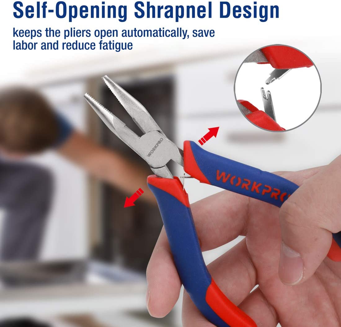 Diagonal pliers with self-opening hinge, blue and red comfort grips
