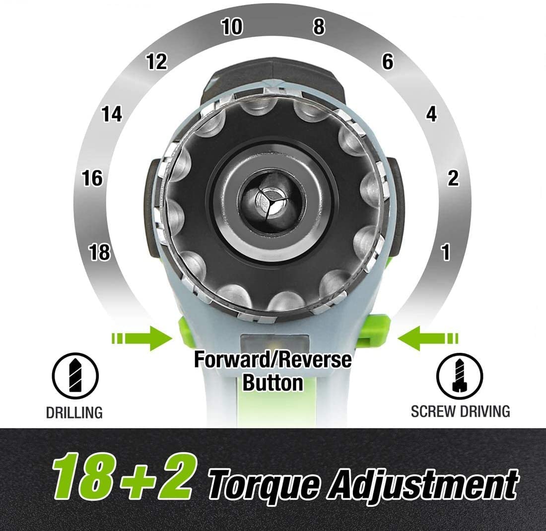 WORKPRO cordless drill/driver torque adjustment dial with forward and reverse button
