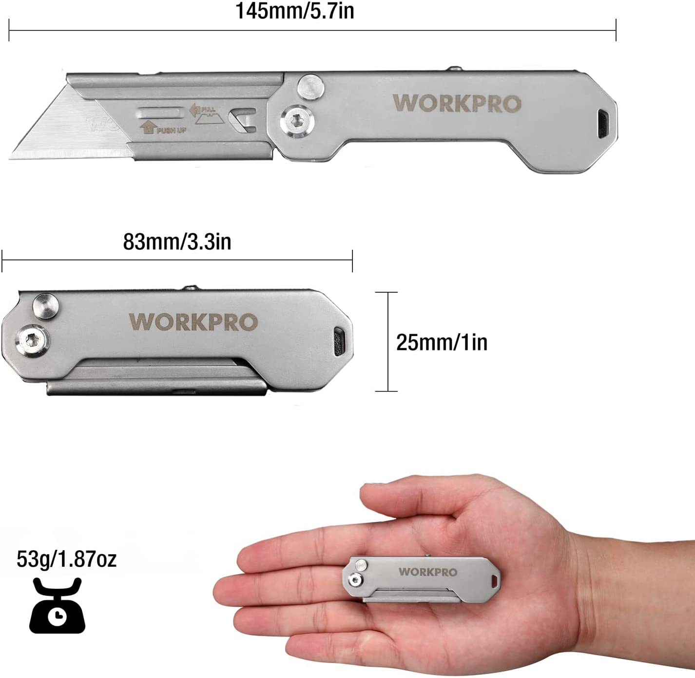 Stainless steel mini folding utility knife with pocket belt clip and secure locking hinge
