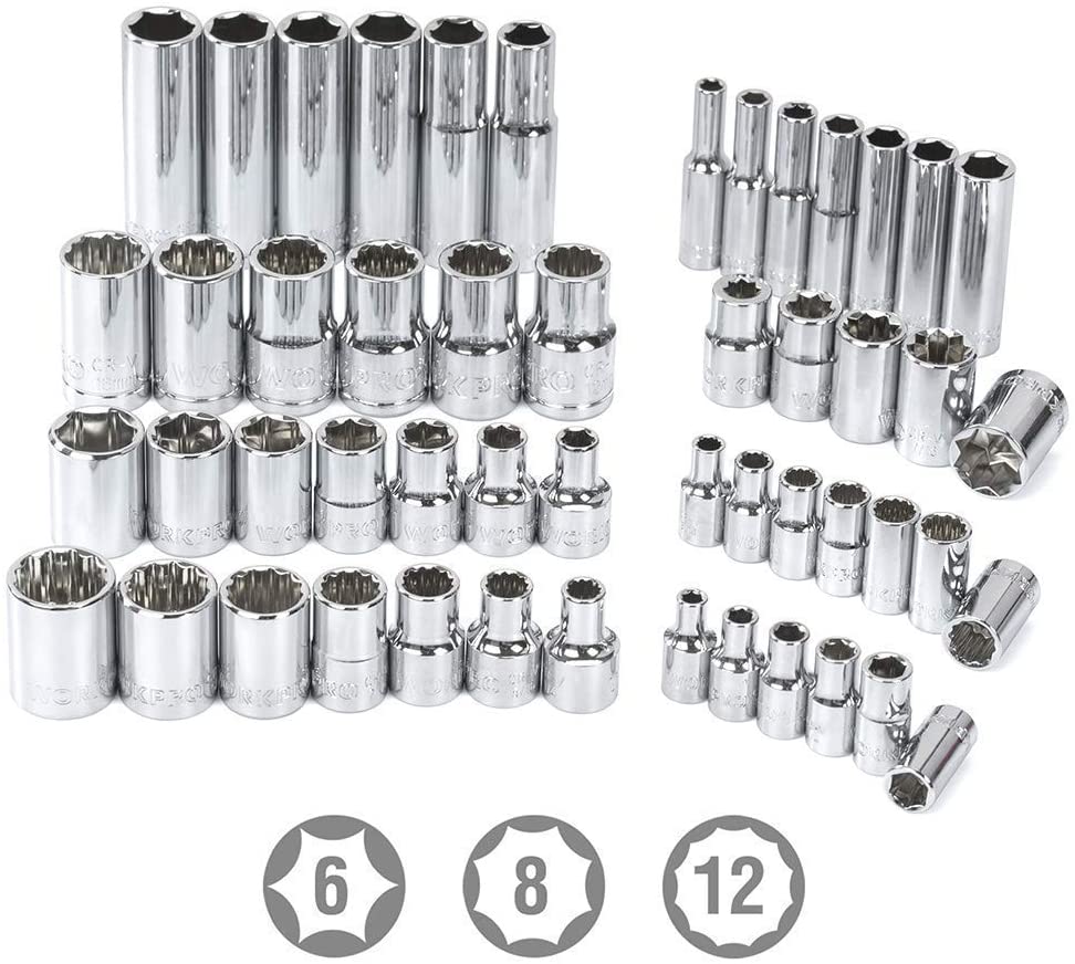 Chrome socket set with deep and standard sockets in assorted sizes