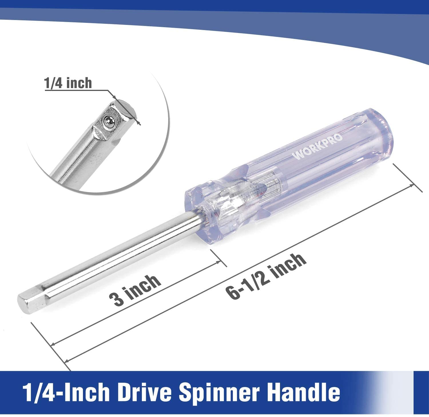 1/4-inch drive spinner handle with clear grip and chrome extension rod