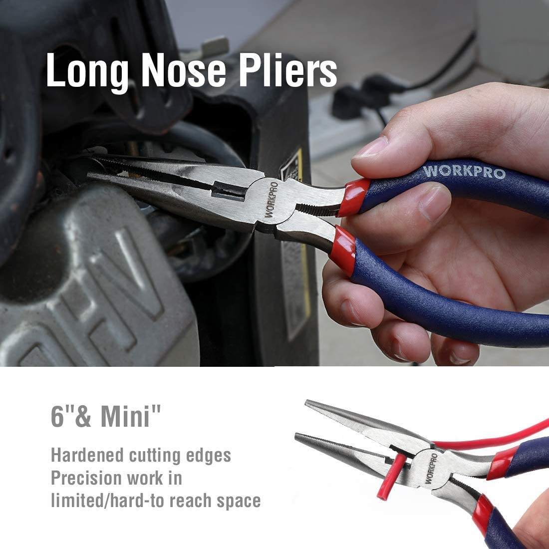 WORKPRO 7 Pcs Multifunction Pliers Set with durable carbon steel and double-dipped non-slip grips