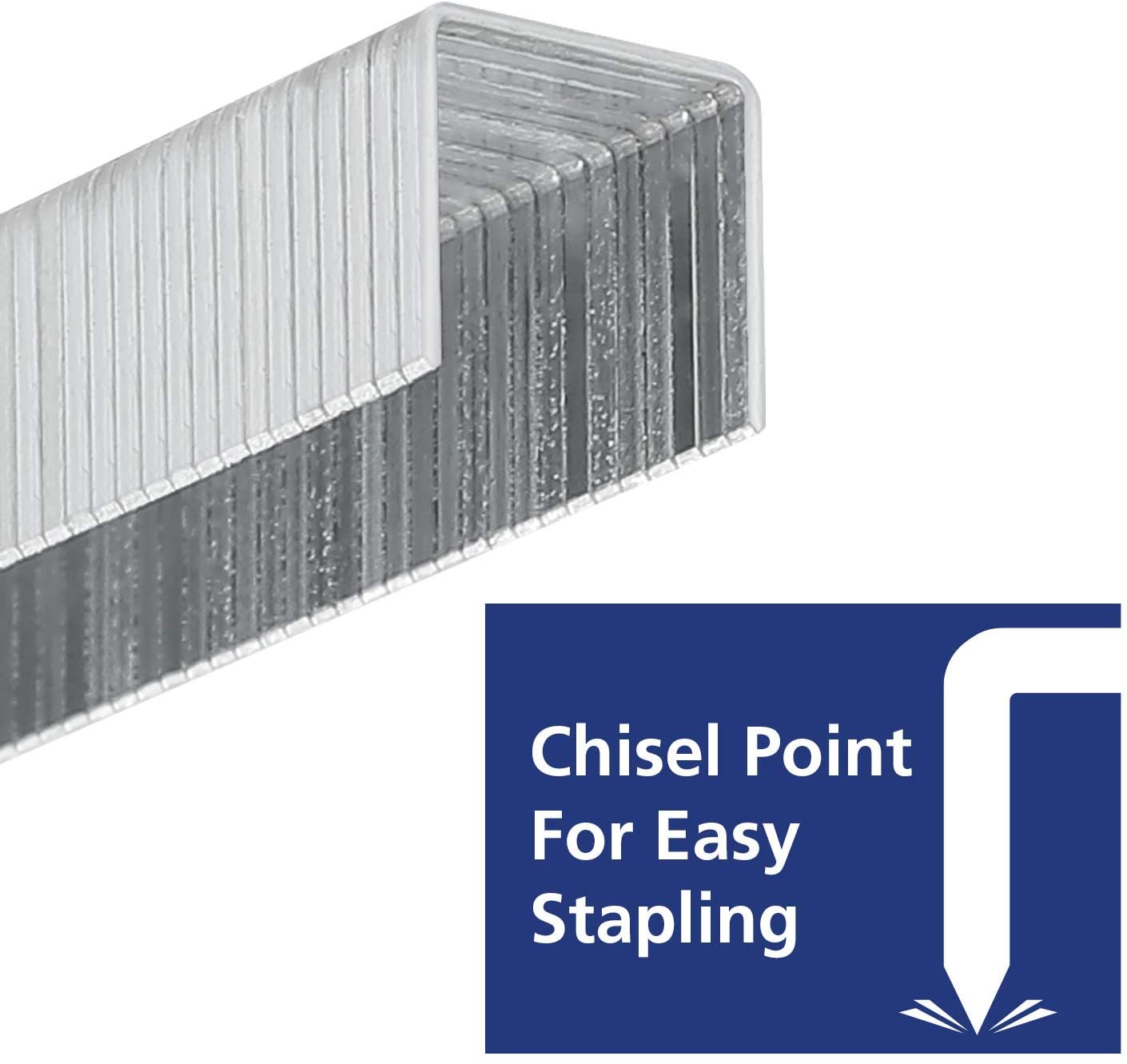 T50 chisel-point staples, metal gray strip pieces in close-up