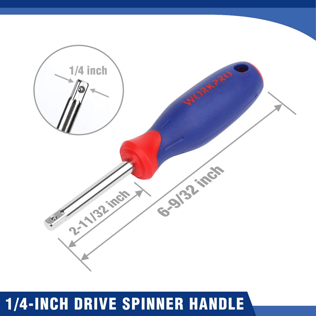 1/4-inch drive spinner handle with blue-and-red comfort grip