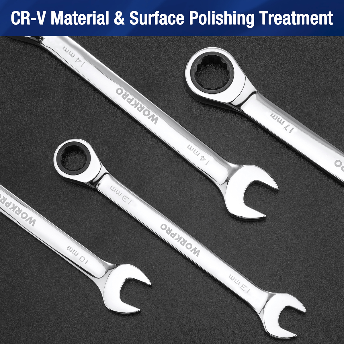 Chrome ratcheting combination wrench heads with open socket ends
