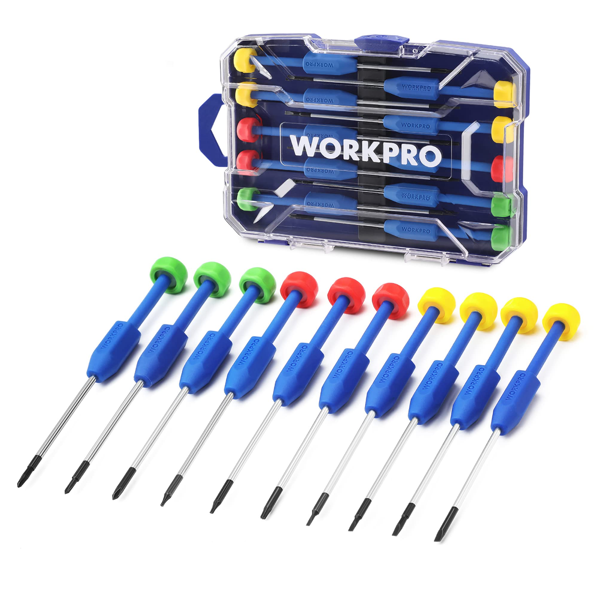 Precision screwdriver set with clear case and mixed Phillips, slotted, Torx bits