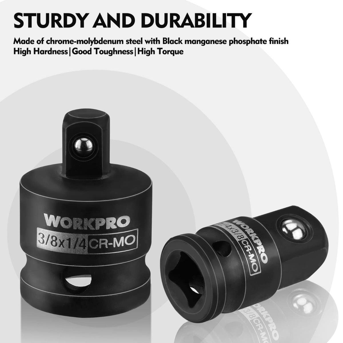 Impact driver socket reducer adapters, black phosphate finish, chrome-moly steel