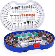 WORKPRO rotary tool accessory kit with sanding, cutting, and polishing bits in blue case