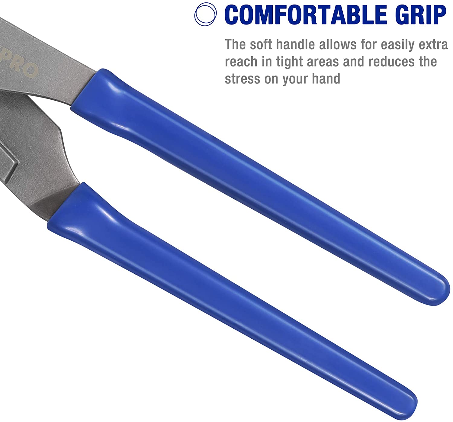 Oil filter wrench pliers set with long blue soft handles and gray metal jaws