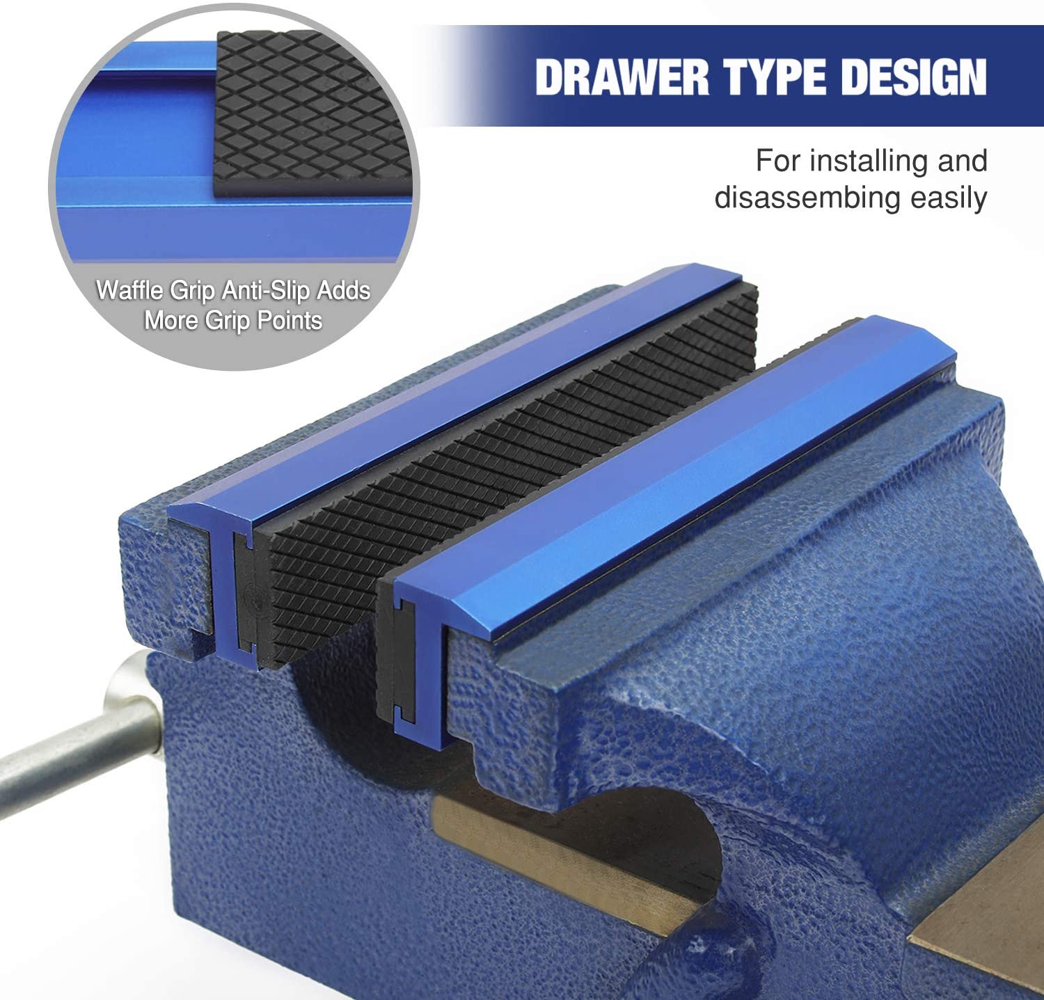 Vise jaw pad cover with waffle anti-slip texture on black surface