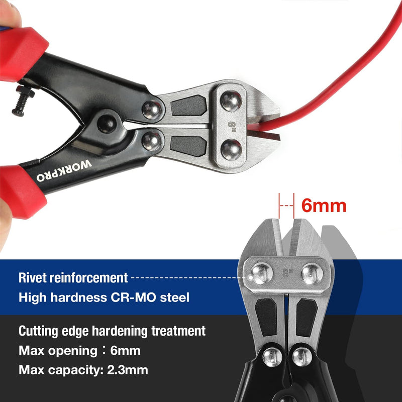 Maxpower Mini Bolt Cutter 8 inch, Multi-functional Portable Bolt Cutter with PVC Ergonomic Grip Handle, Safety Lock, for Wires, Bolts, Threaded Rods
