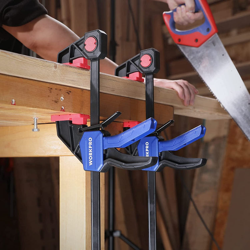 WORKPRO 6”/12” Bar Clamps for Woodworking, 150/300lbs CAP, 2PC 6” Light Duty & 2PC 12” Medium Duty