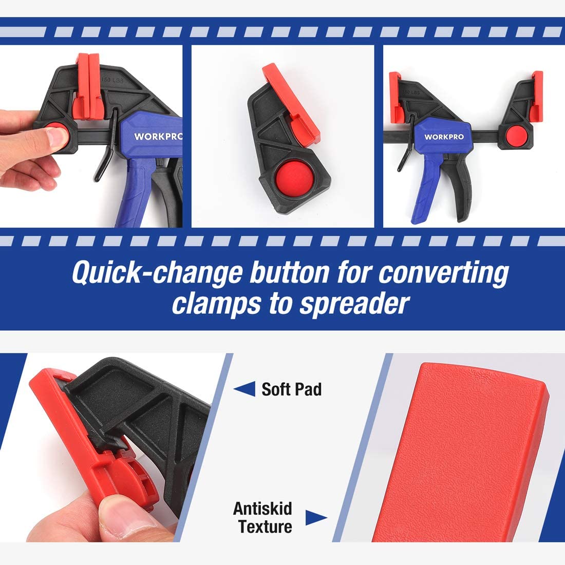 WORKPRO 6 Pcs Woodworking Bar Clamps with innovation, quality, and secure quick-change button jaws