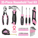 WORKPRO 35 Pcs Pink/Blue Household Tools Set with Storage Toolbox - Pink Ribbon