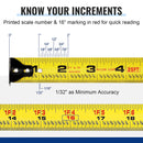 WORKPRO Auto-Lock Tape Measure 25 FT, Tape Measure with Fractions Every 1/8" and 1/32" Accuracy, Quick Read