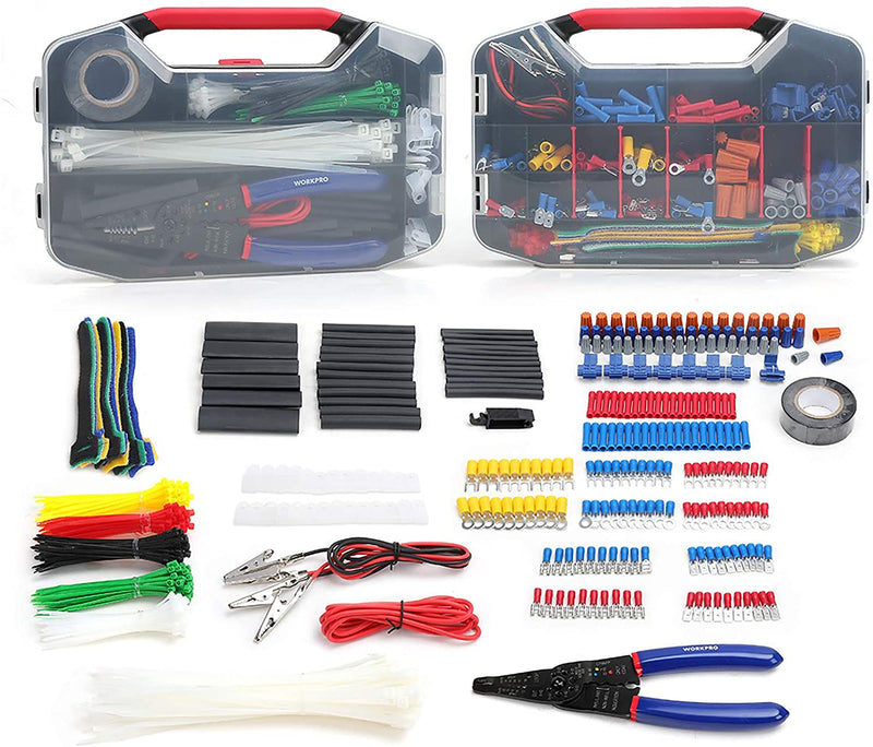 WORKPRO 582 Pcs Crimp Terminals Wire Connectors Heat Shrink Tube Electrical Repair Kit with Wire Cutter Stripper