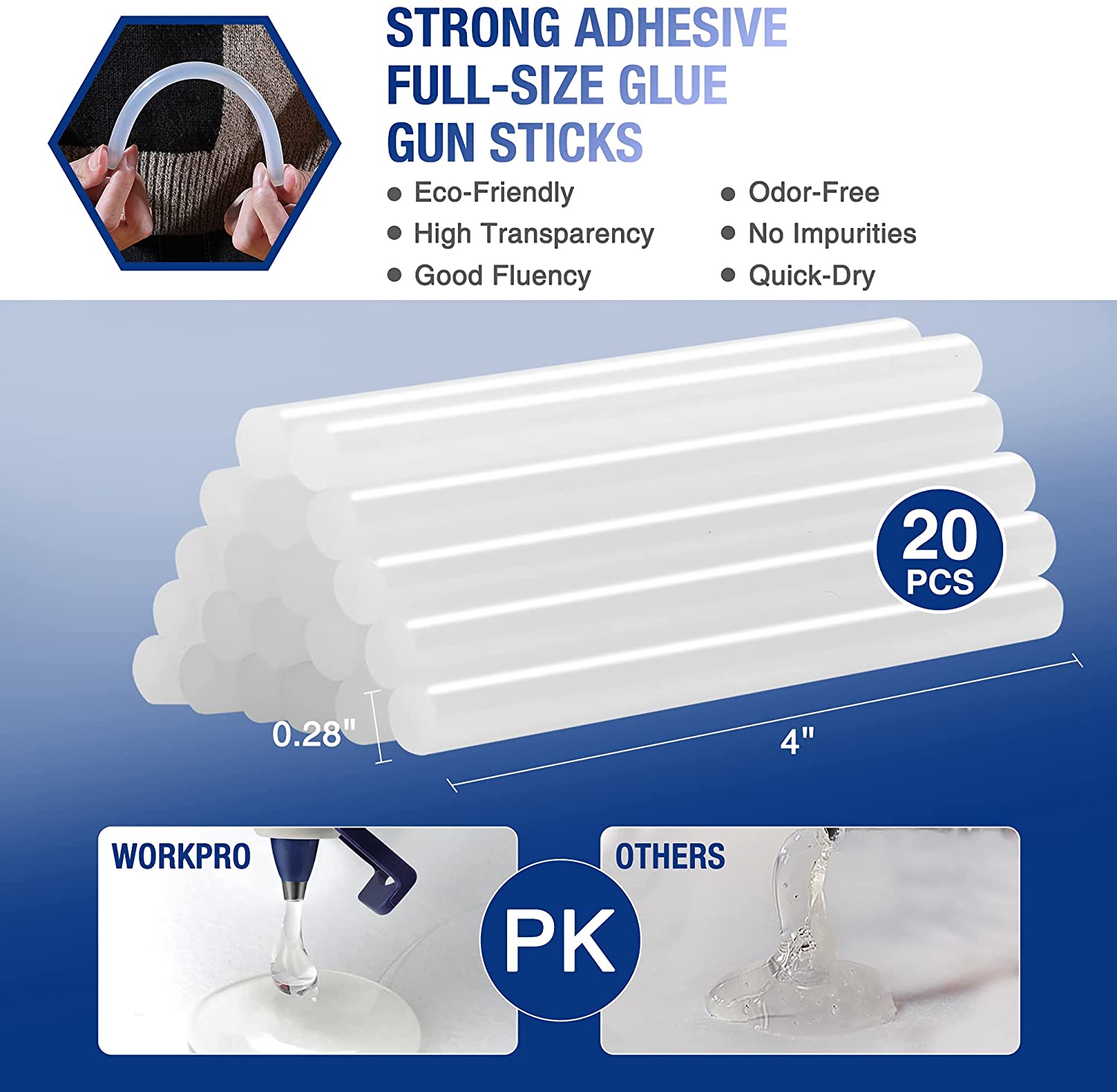 Set of white hot glue sticks with 20 pieces for mini hot glue gun