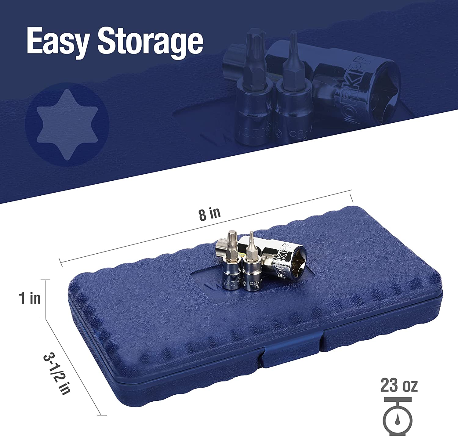 13-piece torx socket set in blue storage case with foam insert and visible bits