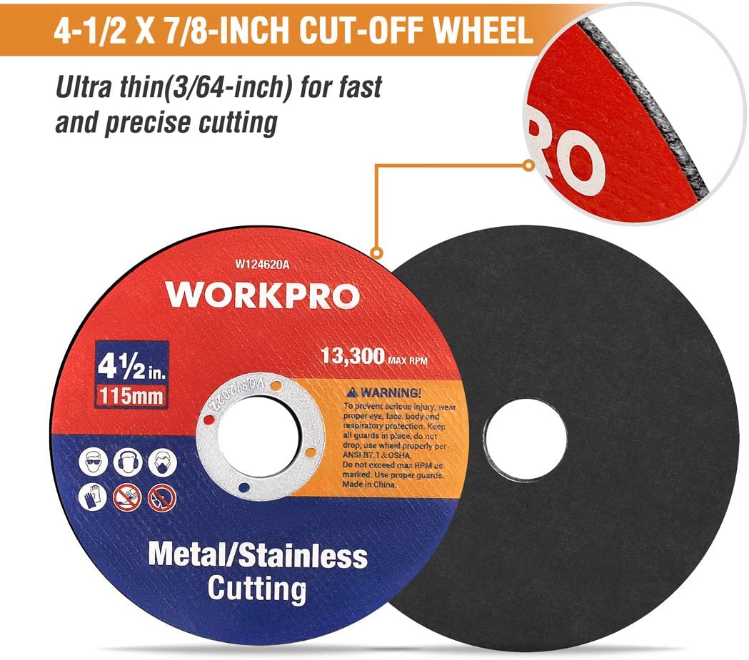 Thin 4-1/2 in cut-off wheel disc for metal/stainless, red-and-blue design