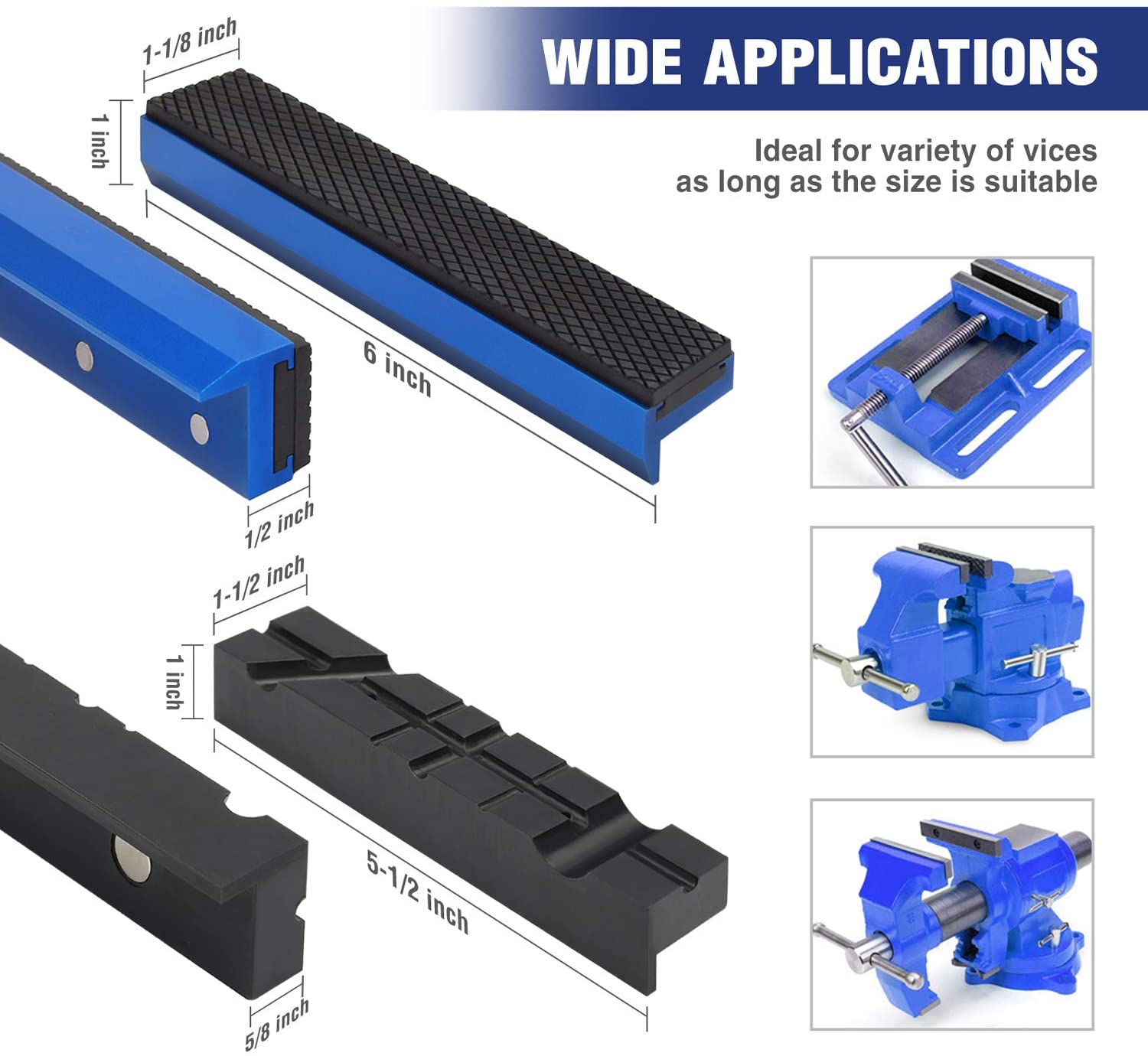 Magnetic vise jaw pad cover set with ribbed black pads and multi-groove design