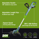 WORKPRO 20V Cordless String Trimmer / Edger 12-inch with 2Ah Lithium-Ion Battery 1 Hour Quick Charger 16.4ft Trimmer Line Included