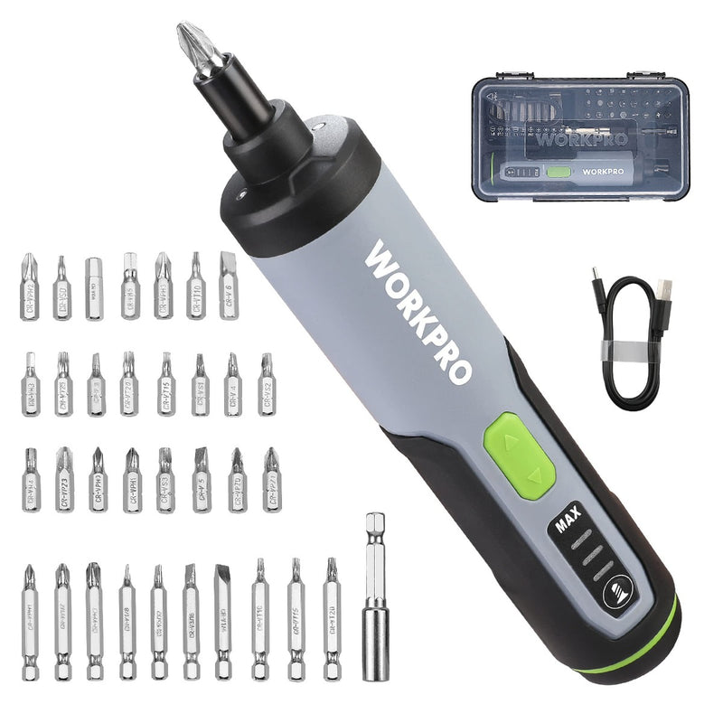 WORKPRO 4V Electric Screwdriver, Rechargeable Cordless Screwdriver Set with LED Light