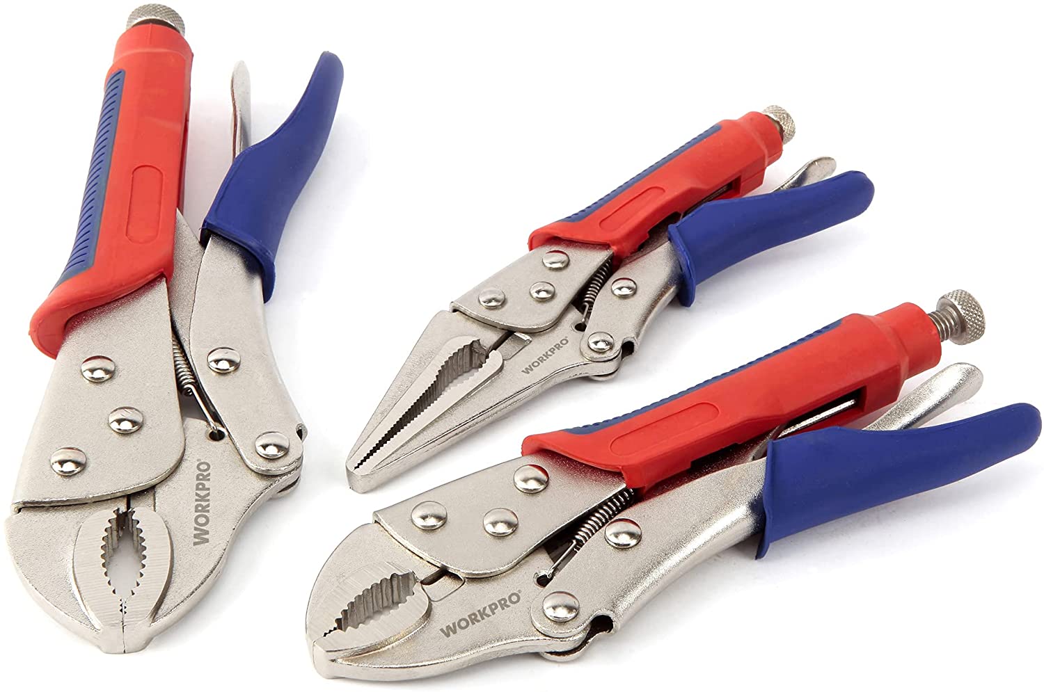 WORKPRO 3 Pcs Locking Pliers Set with innovation, quality, durable steel jaws and secure rubber handles