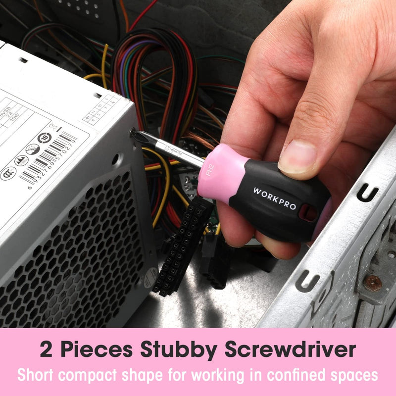 WORKPRO 8 Pcs Magnetic Screwdrivers Set with Organizer Rack -  Pink Ribbon