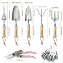 WORKPRO Pink Garden Tools 7 Pcs Set, Stainless Steel Heavy Duty Gardening Tools - Pink Ribbon