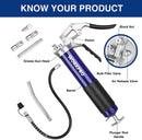 WORKPRO Pistol Grip Grease Gun Set, with 18inch Flexible Hose, 2 Fixed Tubes, 3 Nozzles Included, 14oz Load, 4000 PSI