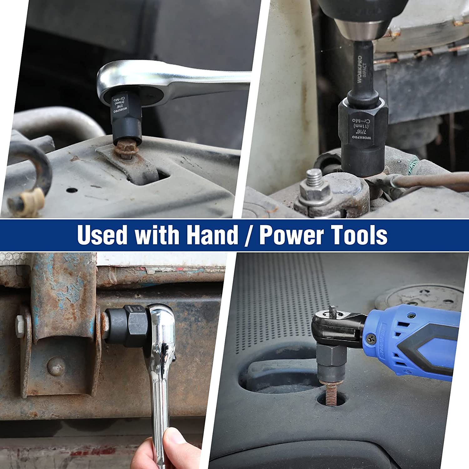 WORKPRO impact socket adapter used with a power tool on a metal bolt